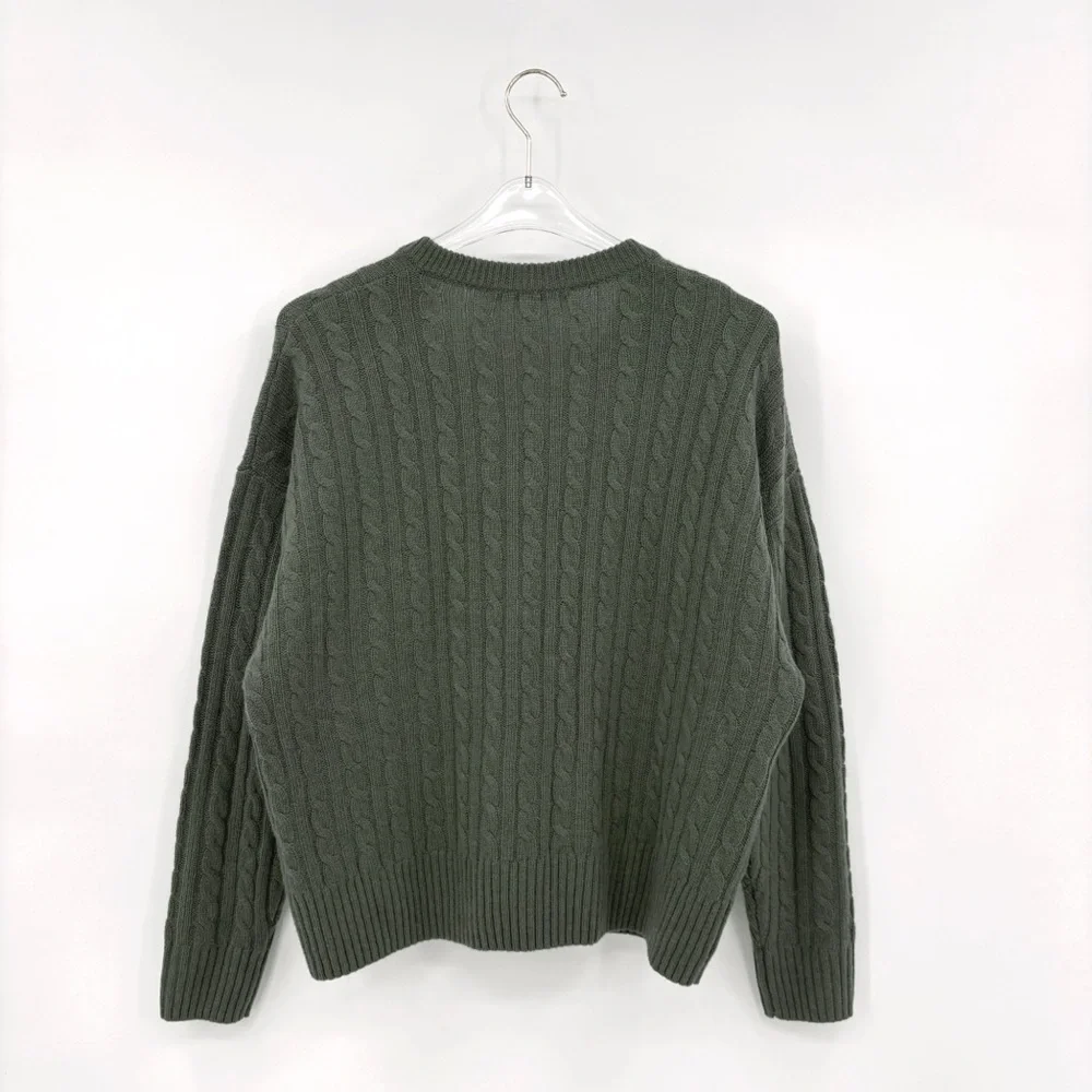JENNI KAYNE Nell V-Neck Cable Knit Sweater in Pine XS - Picture 12 of 14